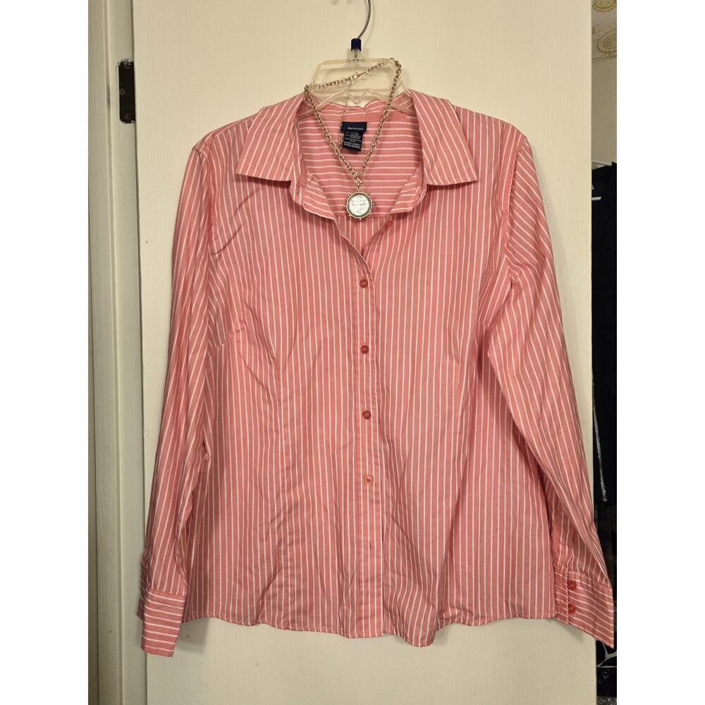 Vtg 🍑 Peach Basic Editions Long Sleeve Striped Button Down Shirt Women's Sz XL